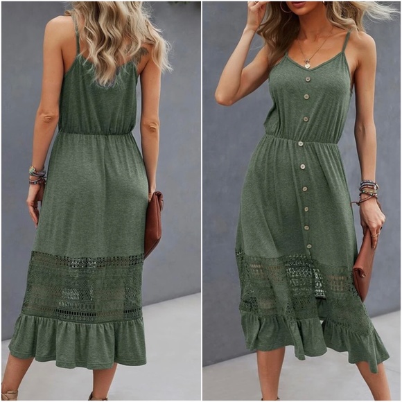 Button Detail Lace Cami Midi Dress - Picture 8 of 8